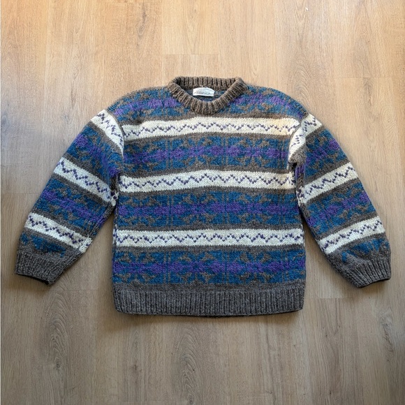 Wool Purple Multicolor Patterned Sweater Large - Picture 2 of 9